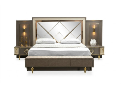 Juego de dormitorio de lujo de 3 piezas, cama y 2 mesitas de noche Diseño textil 3 piezas sets