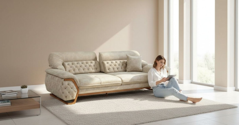 Chesterfield Sofá de tres plazas con respaldo ajustable, sofá de lujo muebles