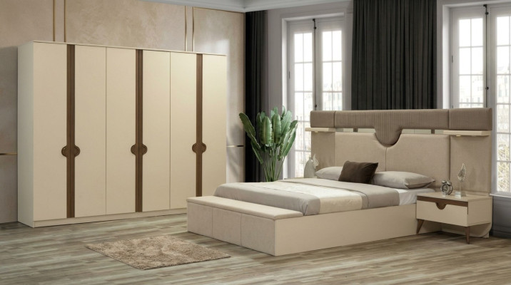 Elegante conjunto de muebles para dormitorio de 4 piezas: cama, 2 mesitas de noche, armario. Nuevo.