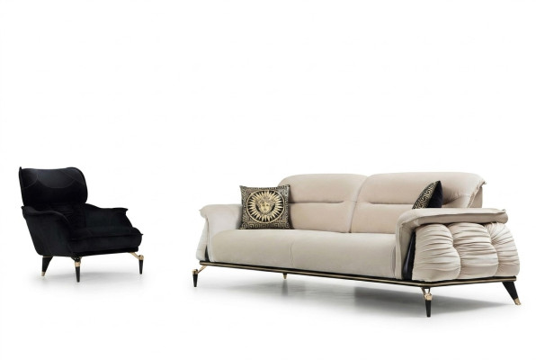 Conjunto de sala de estar de lujo de 2 piezas: sofá de 3 plazas con sillón. Diseño moderno de sofá.