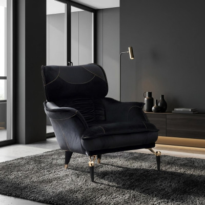 Sillón perfecto suave para sala de estar, color negro, nuevo, muebles de lujo de textil.