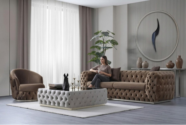 Conjunto de sala de estar de diseñador 3 + 1 asiento Muebles de lujo y modernos conjunto de 2 piezas.