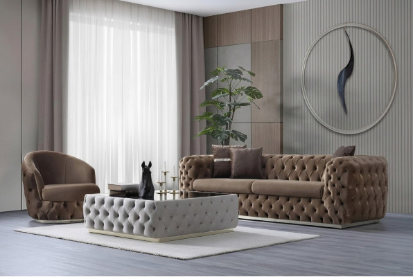 Conjunto de sala de estar de diseñador 3 + 1 asiento Muebles de lujo y modernos conjunto de 2 piezas.