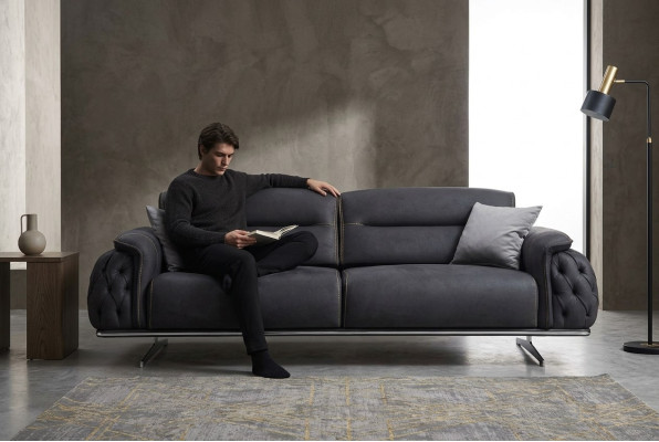 Sofá de 3 plazas perfectamente suave para sala de estar, tapizado textil nuevo de lujo.