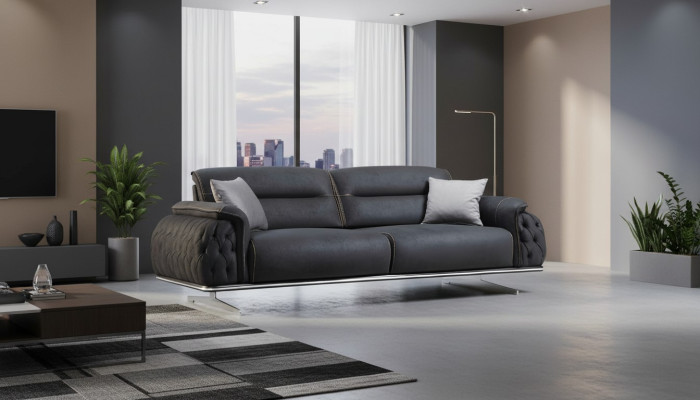 Sofá de 3 plazas perfectamente suave para sala de estar, tapizado textil nuevo de lujo.