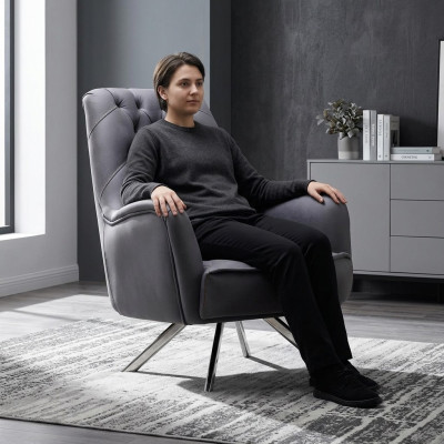 Sillón Diseño Sofá Sofá Relax Textil Tapizado Asiento Lujo Gris Nuevo