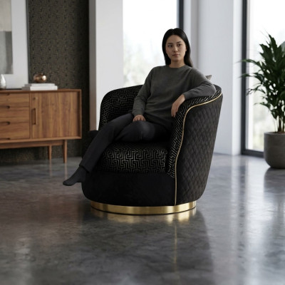Diseño de sillón de 1 plaza, tapizado de lujo en tela, color negro de lujo.