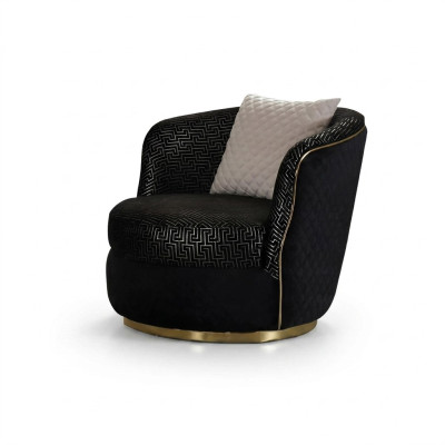 Diseño de sillón de 1 plaza, tapizado de lujo en tela, color negro de lujo.
