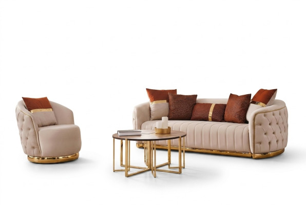 Set de sala de estar de 2 piezas con un sofá de tres plazas moderno y un sillón de tela.