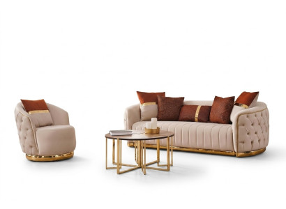 Set de sala de estar de 2 piezas con un sofá de tres plazas moderno y un sillón de tela.