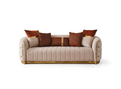 Tresillos de diseño de lujo moderno de tela beige Chesterfield beige