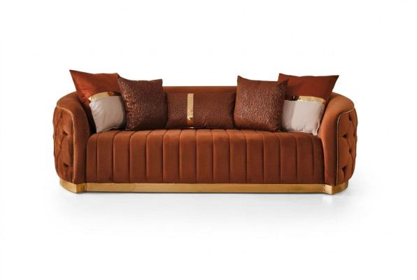 Orange Textil Dreisitzer Moderna Sofa de Lujo de Diseñador Sofa de Terciopelo Chesterfield.