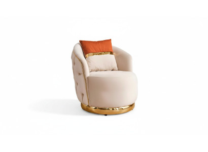Diseño de asiento de lujo beige, sillón de relax de tela con acero inoxidable, sillón club.