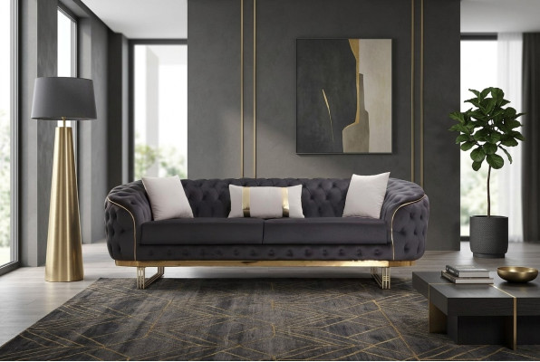 Sofá de diseñador de 3 plazas en tela Sofá de tapicería Sofás de diseño Marrón Chesterfield