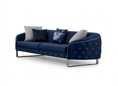 Sofá de diseñador para 3 personas Chesterfield, sofá tapizado en azul.