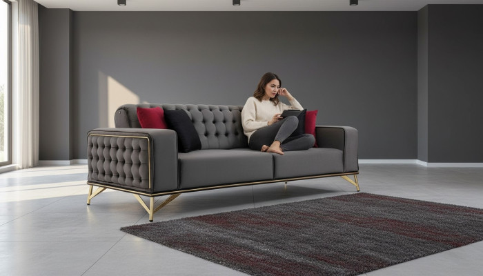 Sofá de diseñador de 3 plazas Chesterfield Sofá Tapizado Sofás de diseño marrón