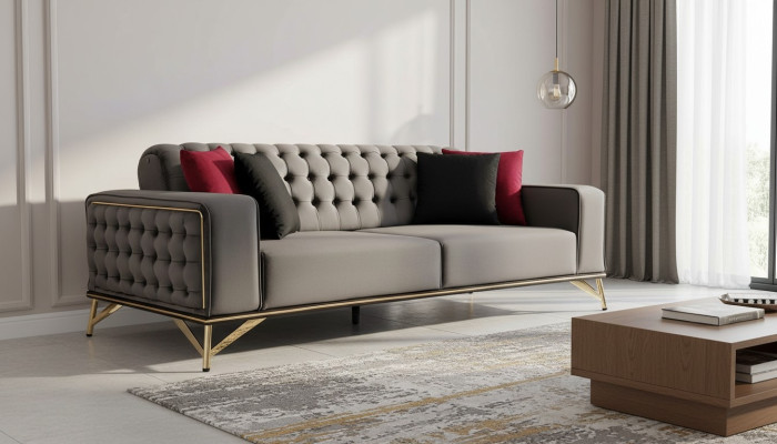 Sofá de diseñador de 3 plazas Chesterfield Sofá Tapizado Sofás de diseño marrón