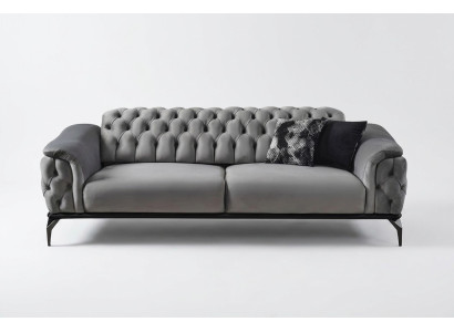 Sofá de diseñador de 3 plazas Chesterfield Couch, sofás tapizados de diseño en gris, cojines de asiento