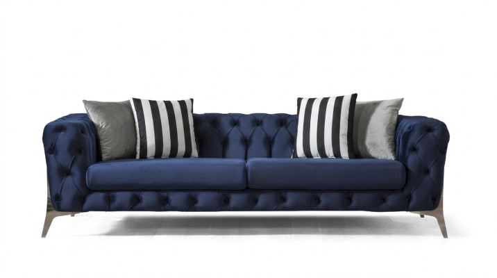 Sofá Chesterfield de 3 plazas en terciopelo azul lujoso Muebles para sala de estar Sofás