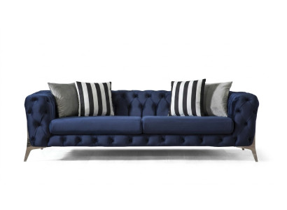 Sofá Chesterfield de 3 plazas en terciopelo azul lujoso Muebles para sala de estar Sofás