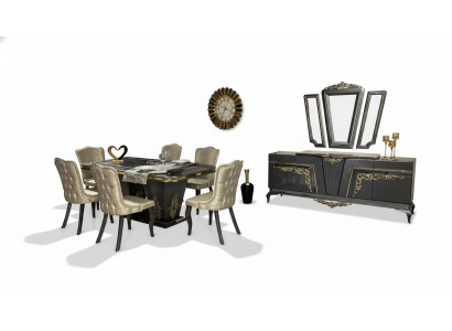 Juego de comedor de 9 piezas. Mesa de comedor + 6 sillas Aparador con espejo Gris nuevo