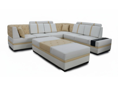 Sofá de diseñador de lujo con chaise longue y otomana, juego de salón en forma de L.