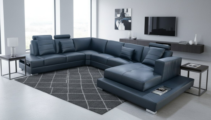 Lujo sofá esquinero en forma de U negro sala de estar sofá tapizado conjunto esquinero.