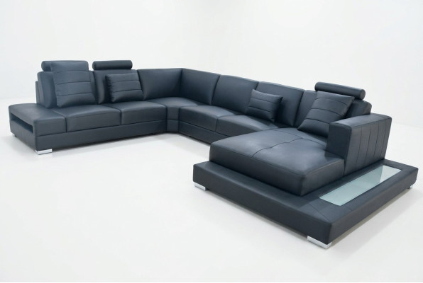 Lujo sofá esquinero en forma de U negro sala de estar sofá tapizado conjunto esquinero.
