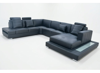 Lujo sofá esquinero en forma de U negro sala de estar sofá tapizado conjunto esquinero.