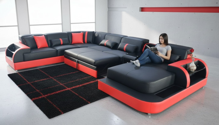Sofá de lujo tapizado conjunto de muebles de esquina en forma de "L" sofá tapizado de esquina.
