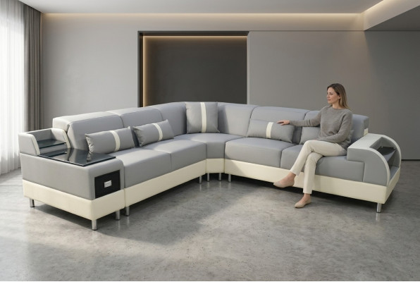 Sofá esquinero en forma de L Sofá Diseño Acolchado Moderno Sofá de esquina gris