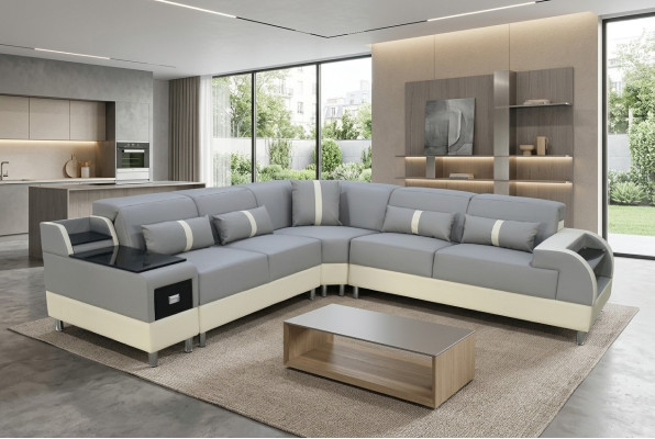 Sofá esquinero en forma de L Sofá Diseño Acolchado Moderno Sofá de esquina gris