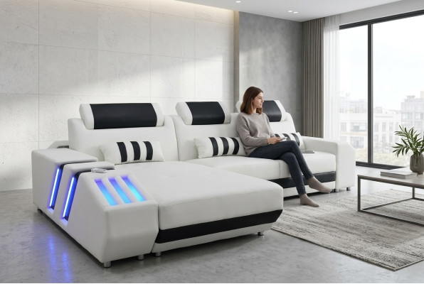 Sofá esquinero, conjunto de sofá en forma de L con acolchado asiento conjunto de sala de estar.