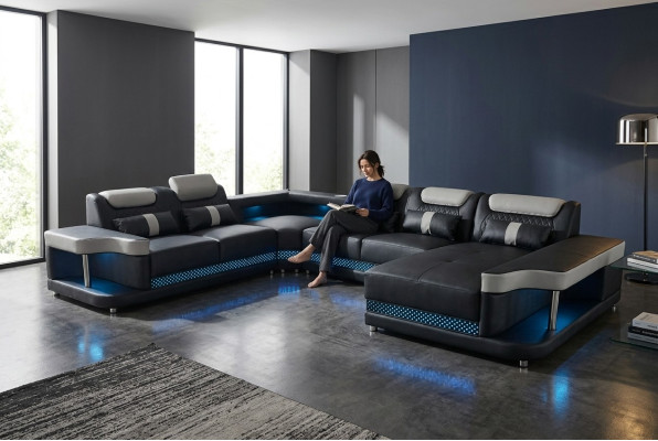 Sofá de lujo Tapizado Muebles de salón Sofá Esquinero Acolchado Sofá Rinconera