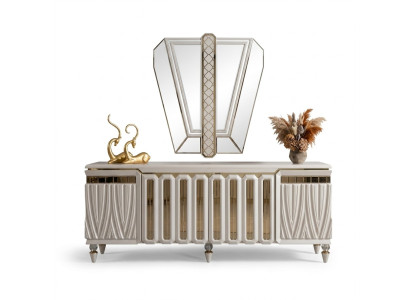 Sideboard Spiegel Esszimmer Design Luxus Möbel Lowboard Beige Kommode 2tlg