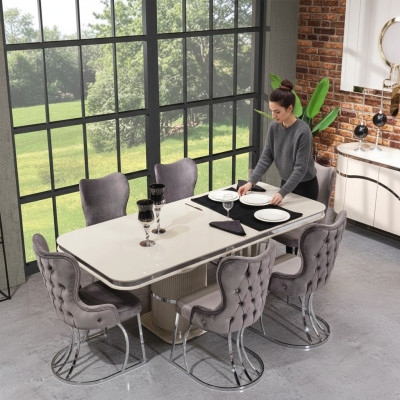 Mesa 6x sillas 7 piezas Comedor Mesa de comedor de madera Set de comedor Grupo Diseño