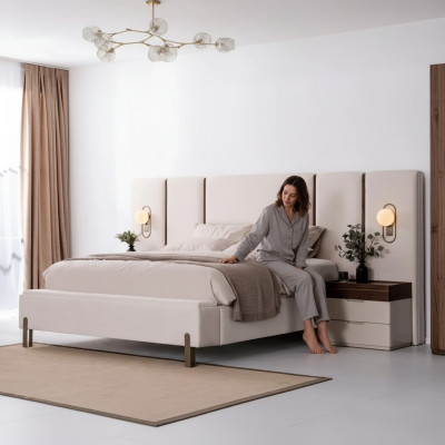 Juego de muebles de dormitorio completo y lujoso con cama, banco y 2 mesitas de noche 3 piezas