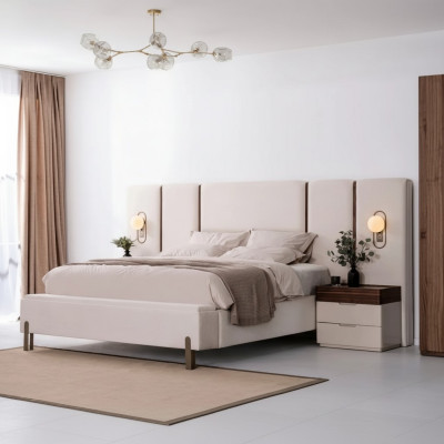 Juego de muebles de dormitorio completo y lujoso con cama, banco y 2 mesitas de noche 3 piezas