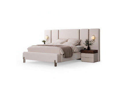 Juego de muebles de dormitorio completo y lujoso con cama, banco y 2 mesitas de noche 3 piezas