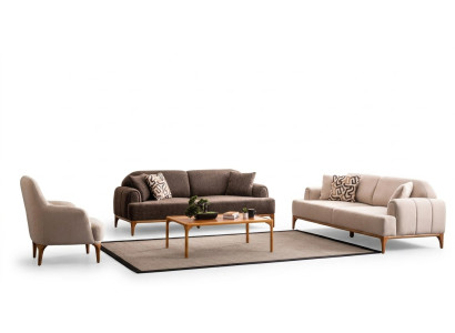 Conjunto de sofá beige moderno de lujo para la sala de estar, 3+3+1 plazas.