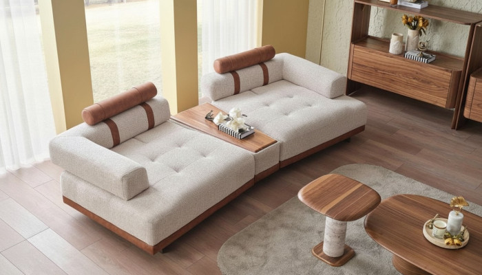 Sofá beige moderno de 3 plazas de lujo para sala de estar, diseño de muebles estilo tresillos grande XXL.