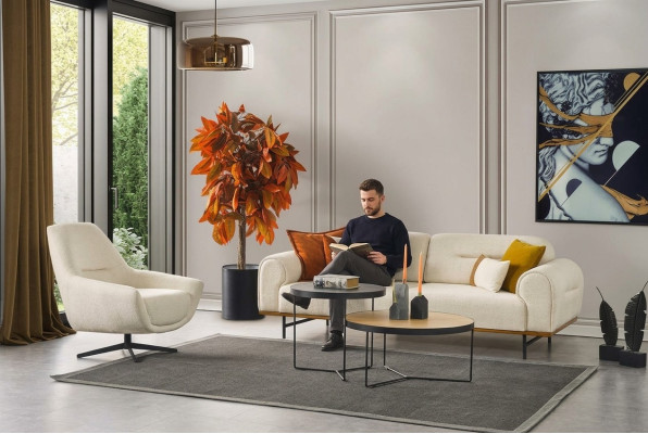 Sofá conjunto de muebles de 3 + 1 plazas con diseño beige moderno, juego de 2 piezas. Sofás.