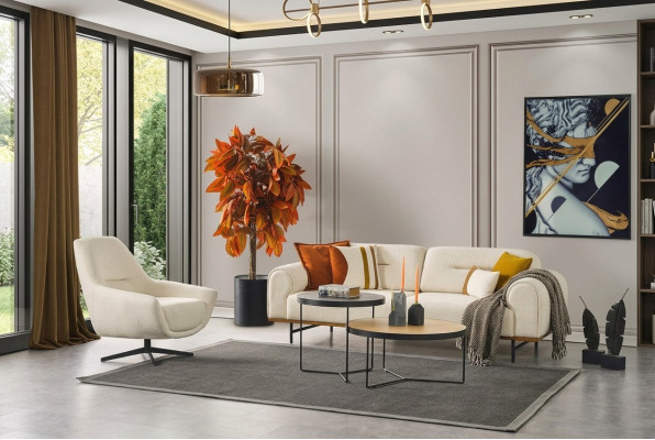 Sofá conjunto de muebles de 3 + 1 plazas con diseño beige moderno, juego de 2 piezas. Sofás.
