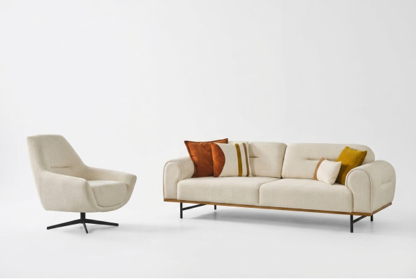 Sofá conjunto de muebles de 3 + 1 plazas con diseño beige moderno, juego de 2 piezas. Sofás.