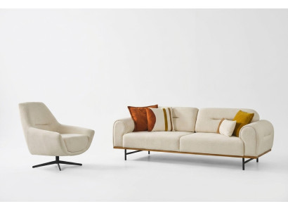 Sofá conjunto de muebles de 3 + 1 plazas con diseño beige moderno, juego de 2 piezas. Sofás.
