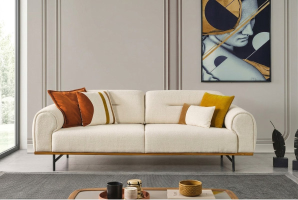 Sofá moderno de 3 plazas de lujo en beige, muebles de diseño para sofás de sala de estar.
