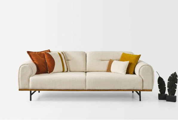 Sofá moderno de 3 plazas de lujo en beige, muebles de diseño para sofás de sala de estar.