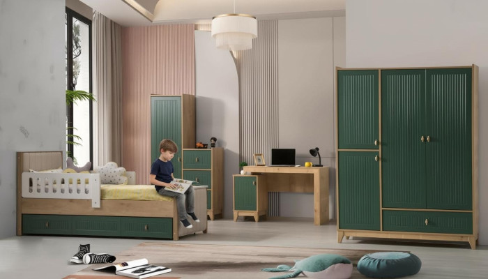 El conjunto de habitación infantil consta de cama + 2 armarios + escritorio de 4 piezas.