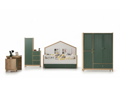 Set de habitación infantil que consta de cama, 2 armarios y escritorio.