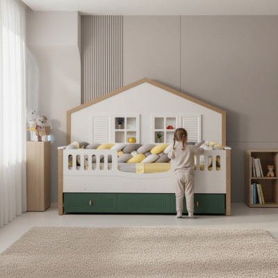 Marco de la cama Cama infantil de 200 cm Cama de niños Estructuras de cama de madera clara.